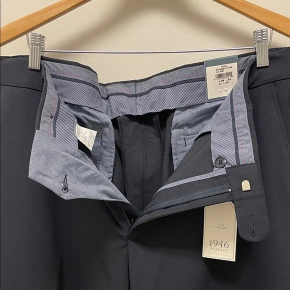 Men's Dark Navy Dress Pants - Tailored Flat Front Ballin Total Comfot 38 x 34